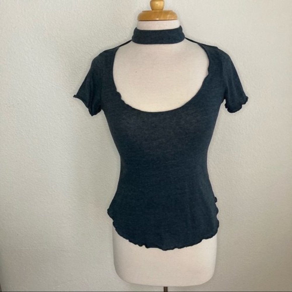 Chaser short sleeve top Cotton blend Short sleeve Cut out lettuce hem